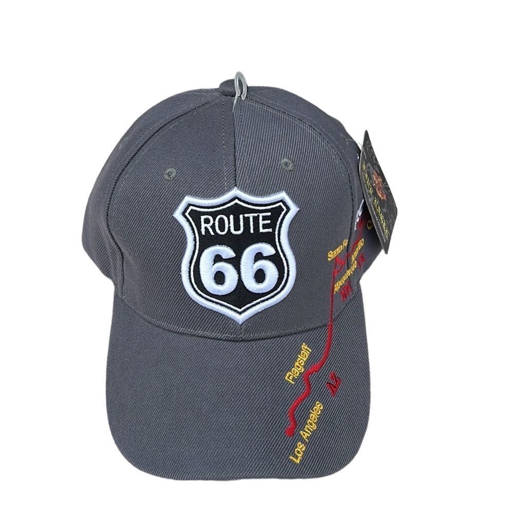 Route 66 sign‎ adjustable Velcro closure cap. Embroidered gray NEW